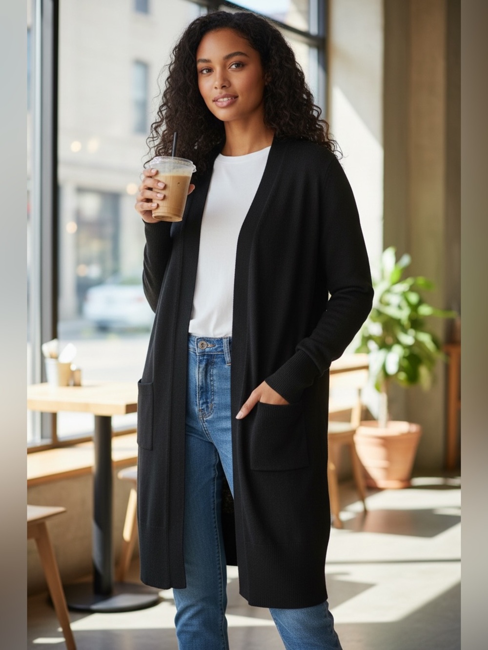 Nordstrom Black Open-Front Women's Sweater Cardigan